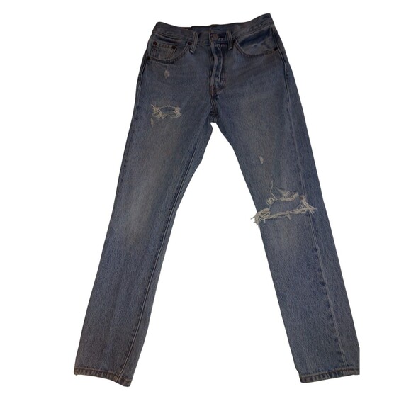 LEVI'S 501 US 24 x 28 Ripped Denim Button Fly Skinny Jeans Distressed Light Wash - Picture 3 of 9